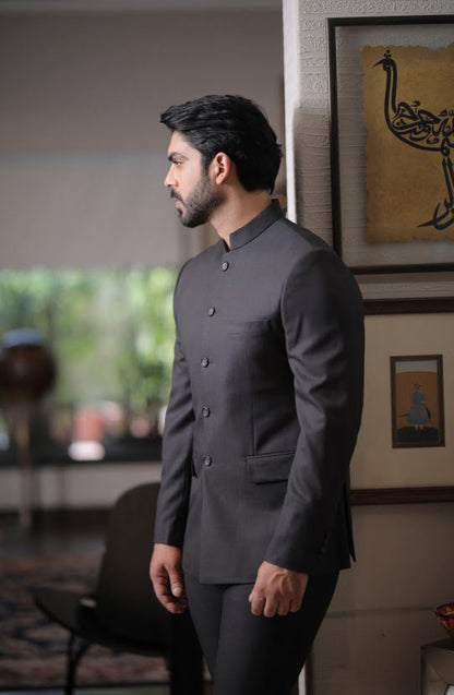 Classic Prince Coat Paired with Straight Pants-Close-up of buttons on Ameer Classic Prince Coat outfit