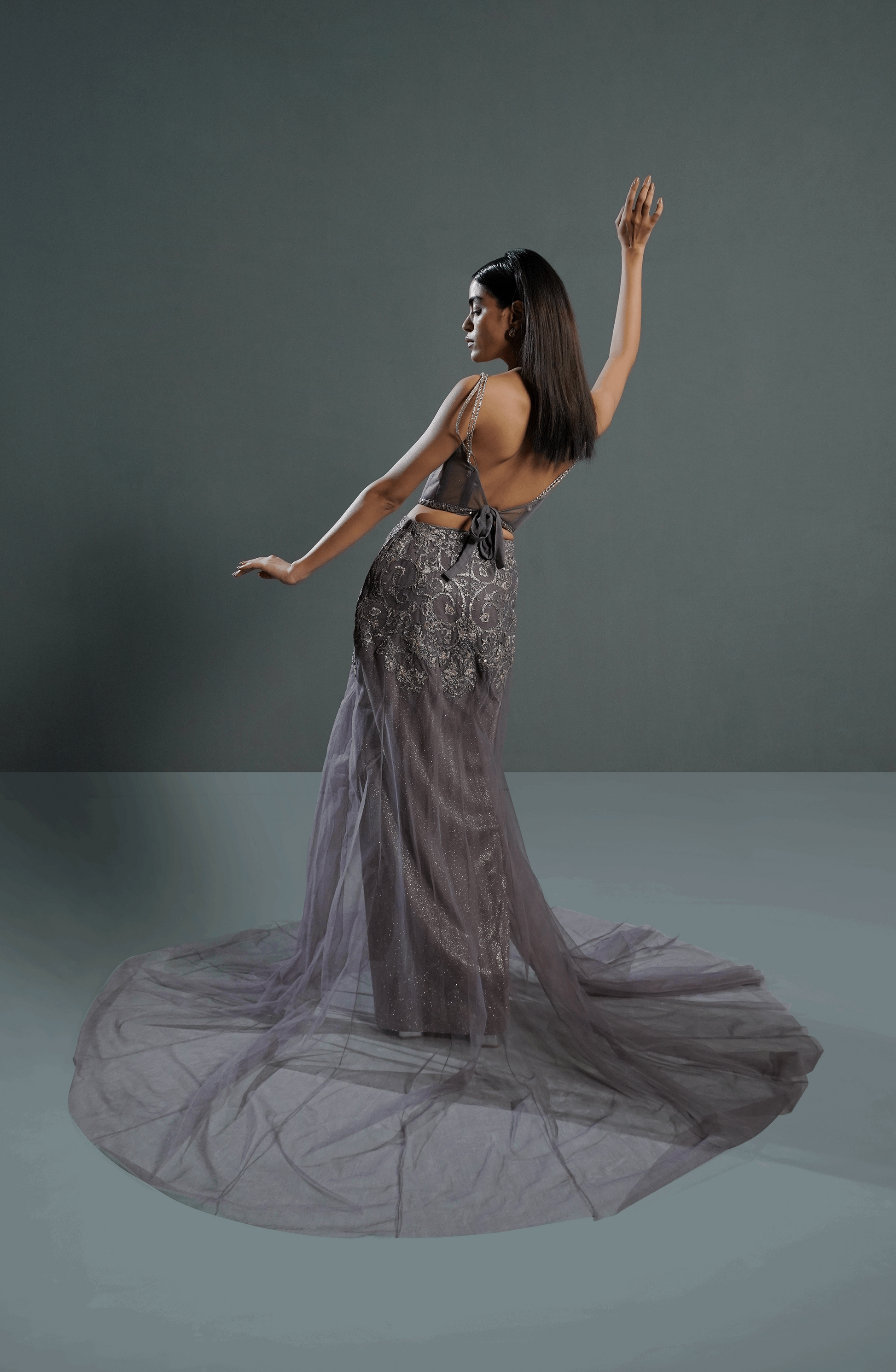 Stylish ash mauve skirt and corset outfit for modern occasions