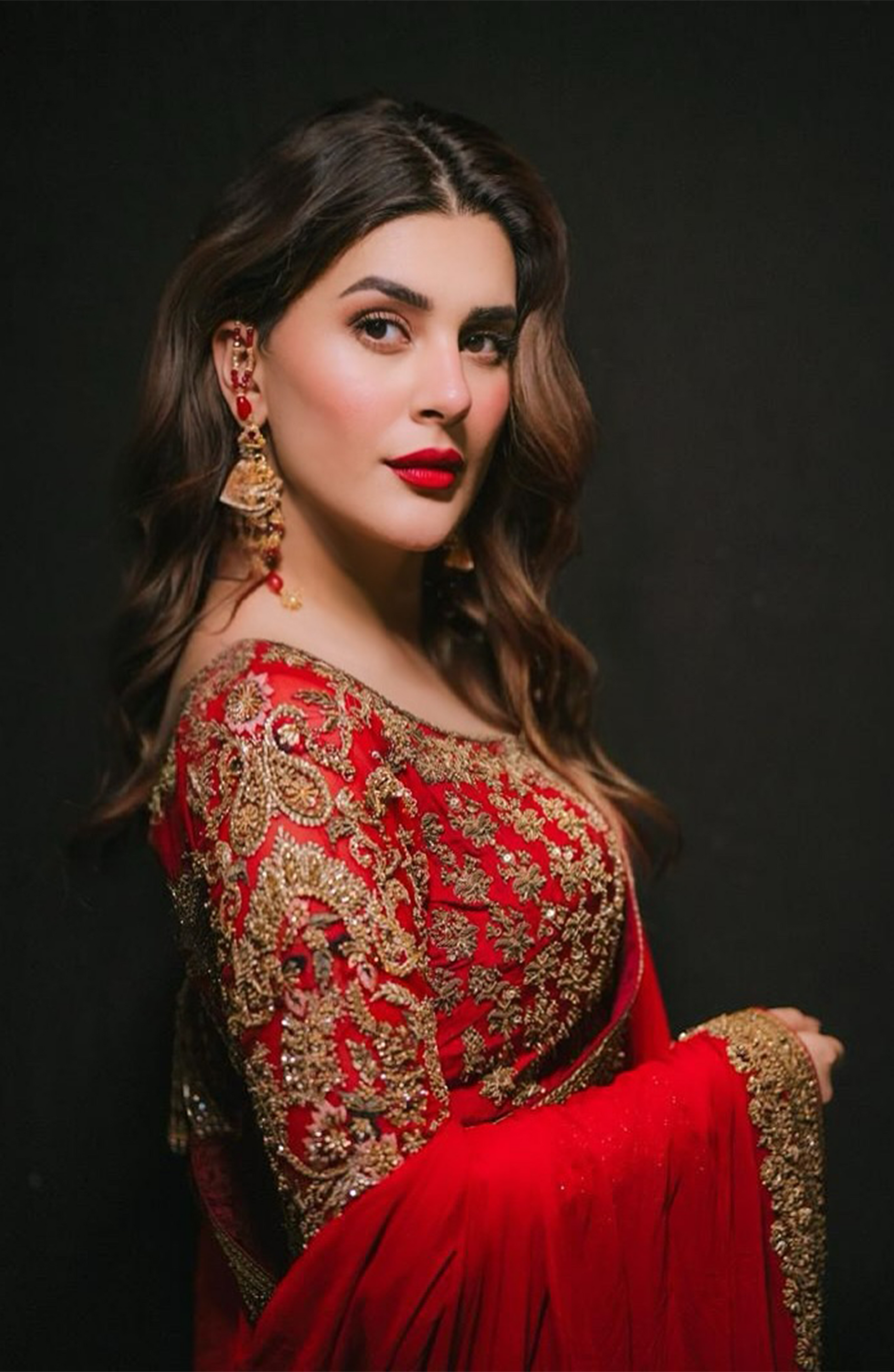 Side profile of elegant chiffon saree with gold lace and shikargah blouse