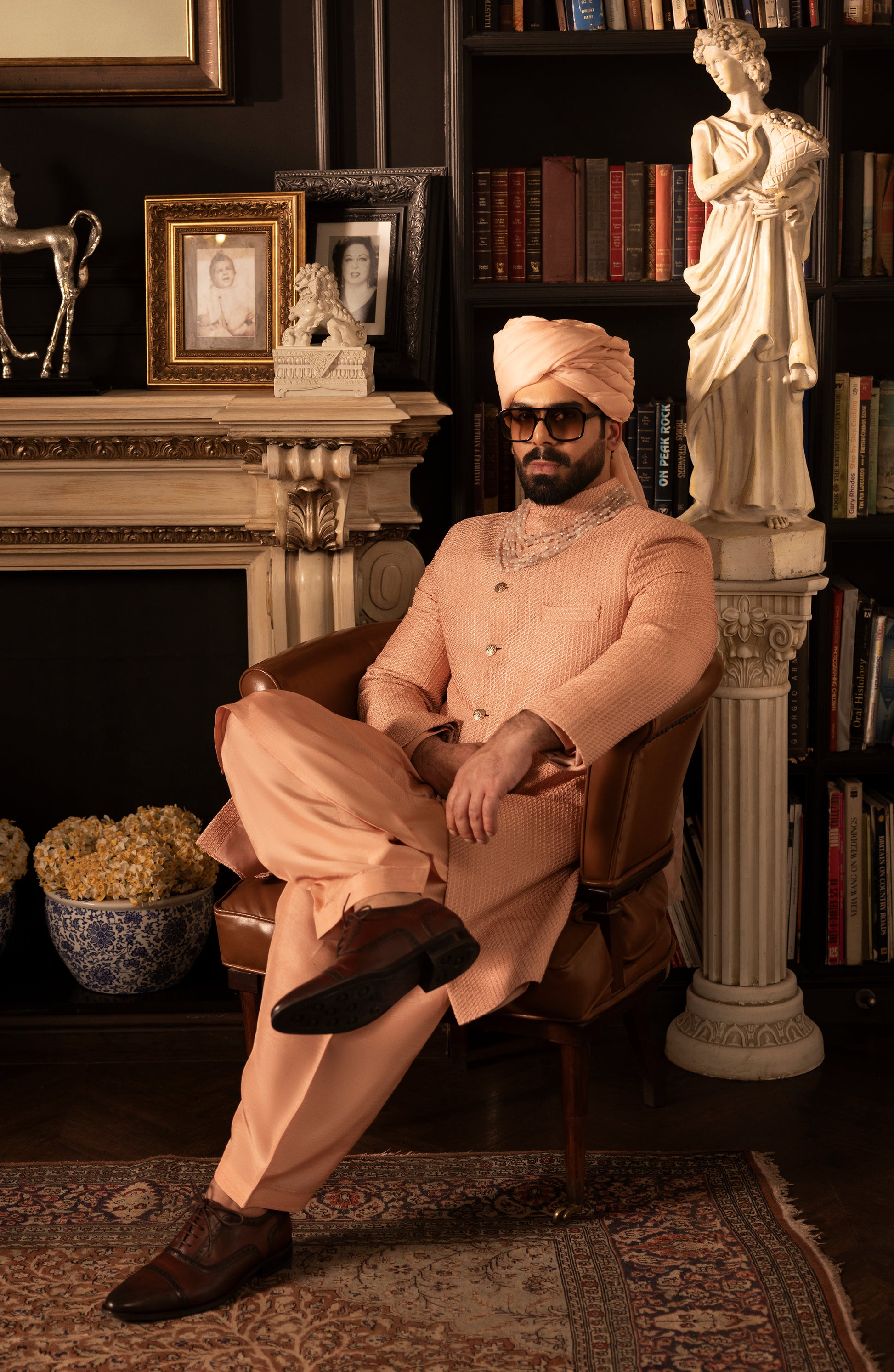 HSY Elegant Salmon Pink Sherwani in Silk