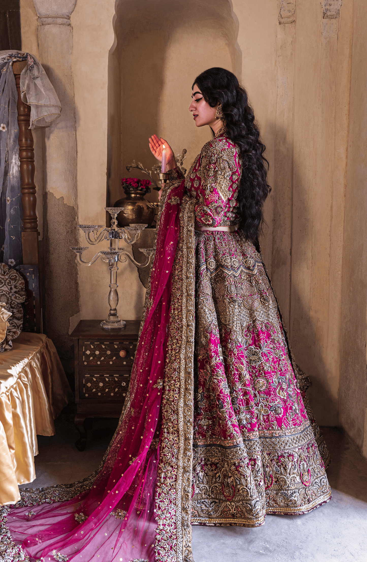 HSY Pakistani bridal wear in USA-Jewelry and accessory details with Gulistan lehenga