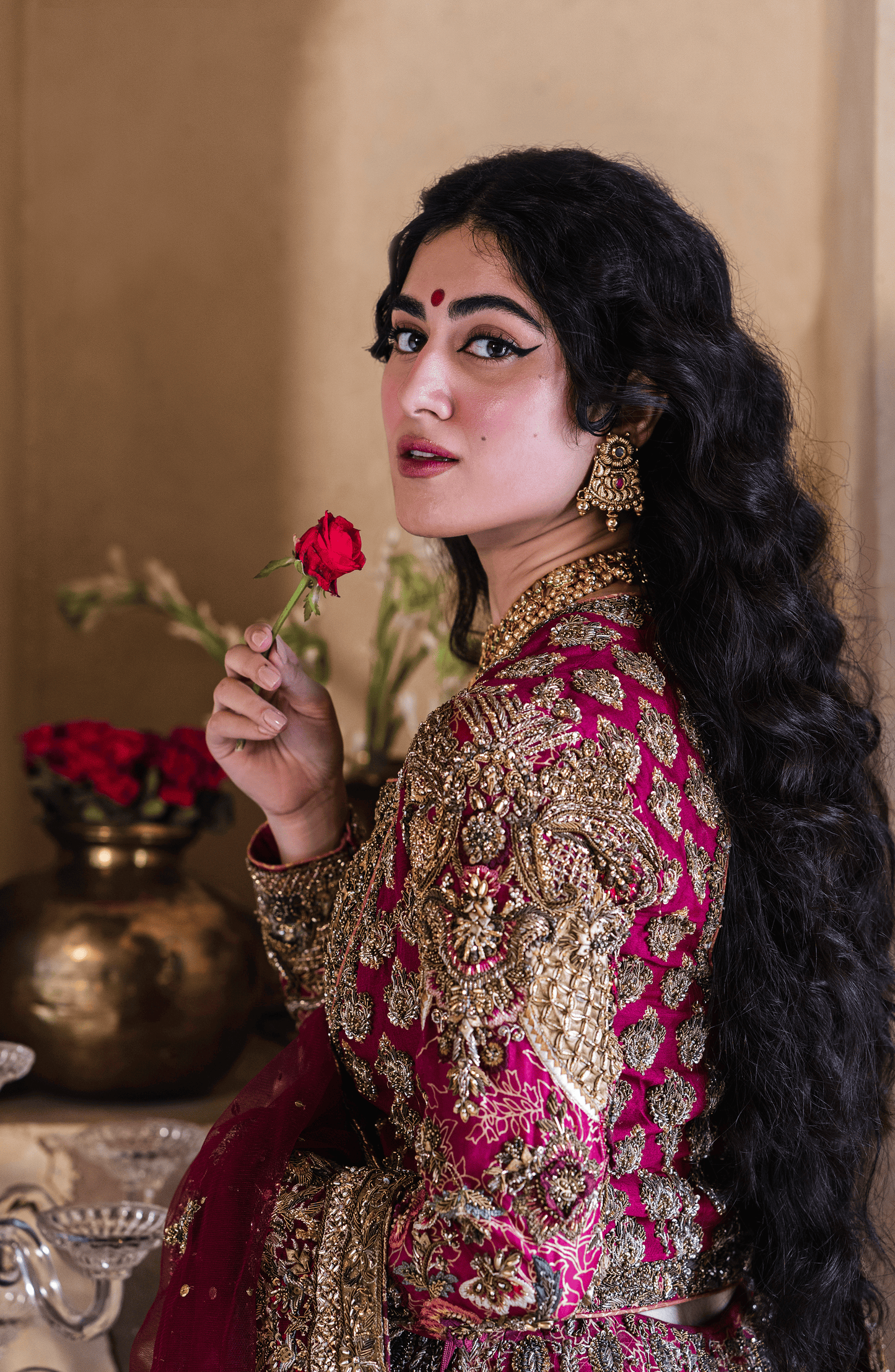 Glamorous bridal look in hot pink Gulistan lehenga set