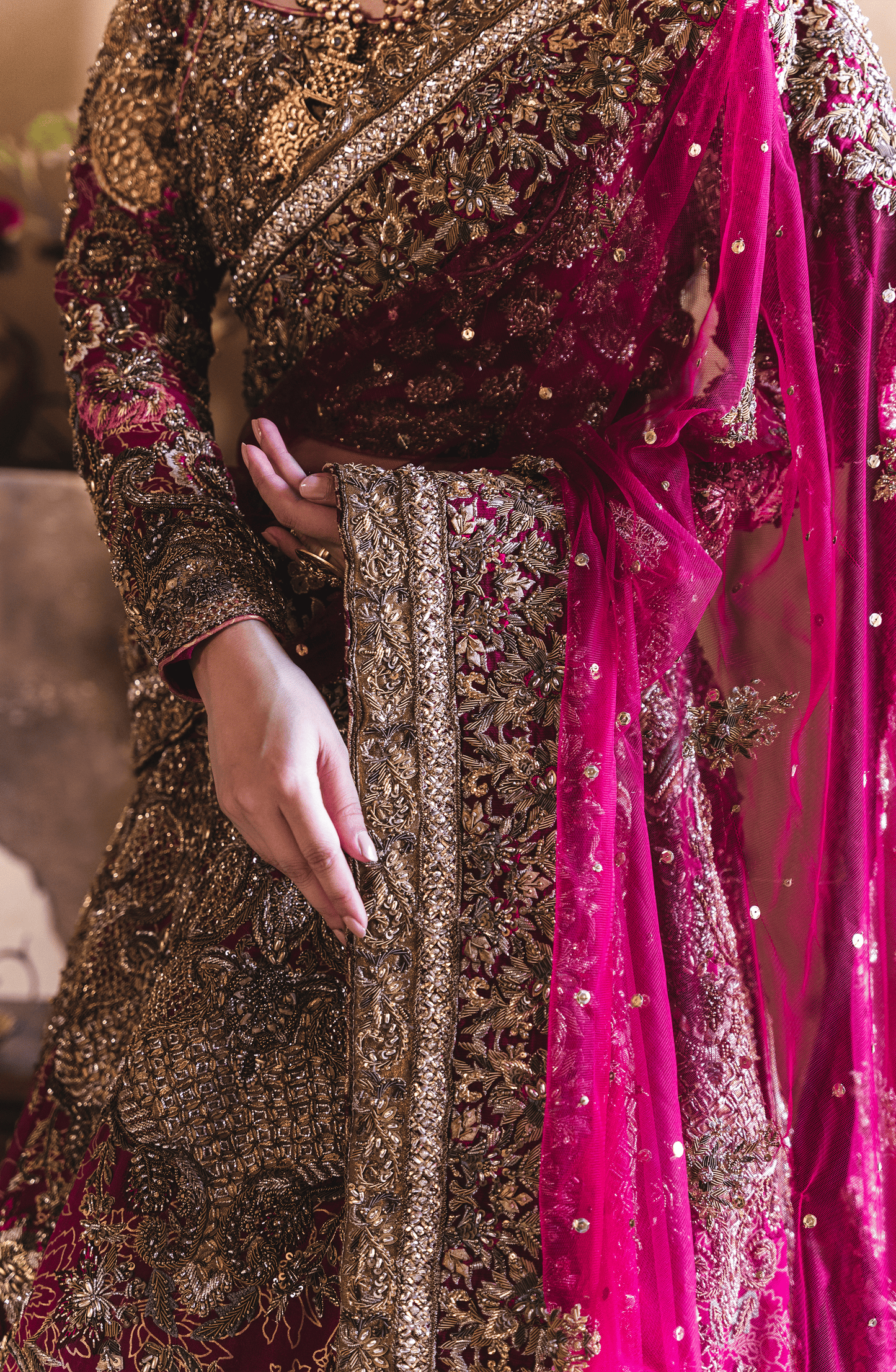  outfit view of Gulistan bridal lehenga and dupatta