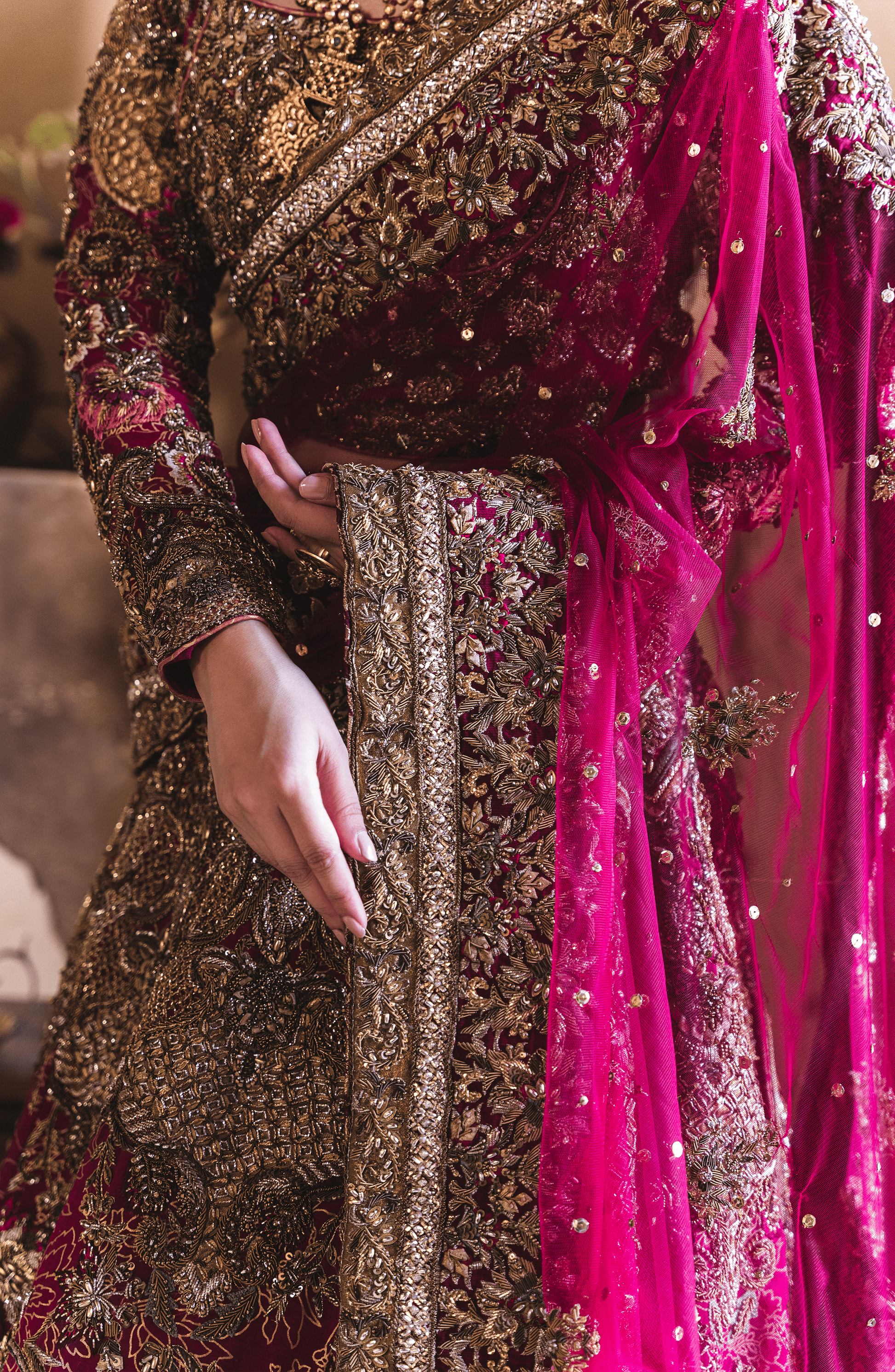  outfit view of Gulistan bridal lehenga and dupatta