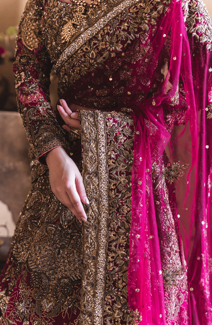  outfit view of Gulistan bridal lehenga and dupatta