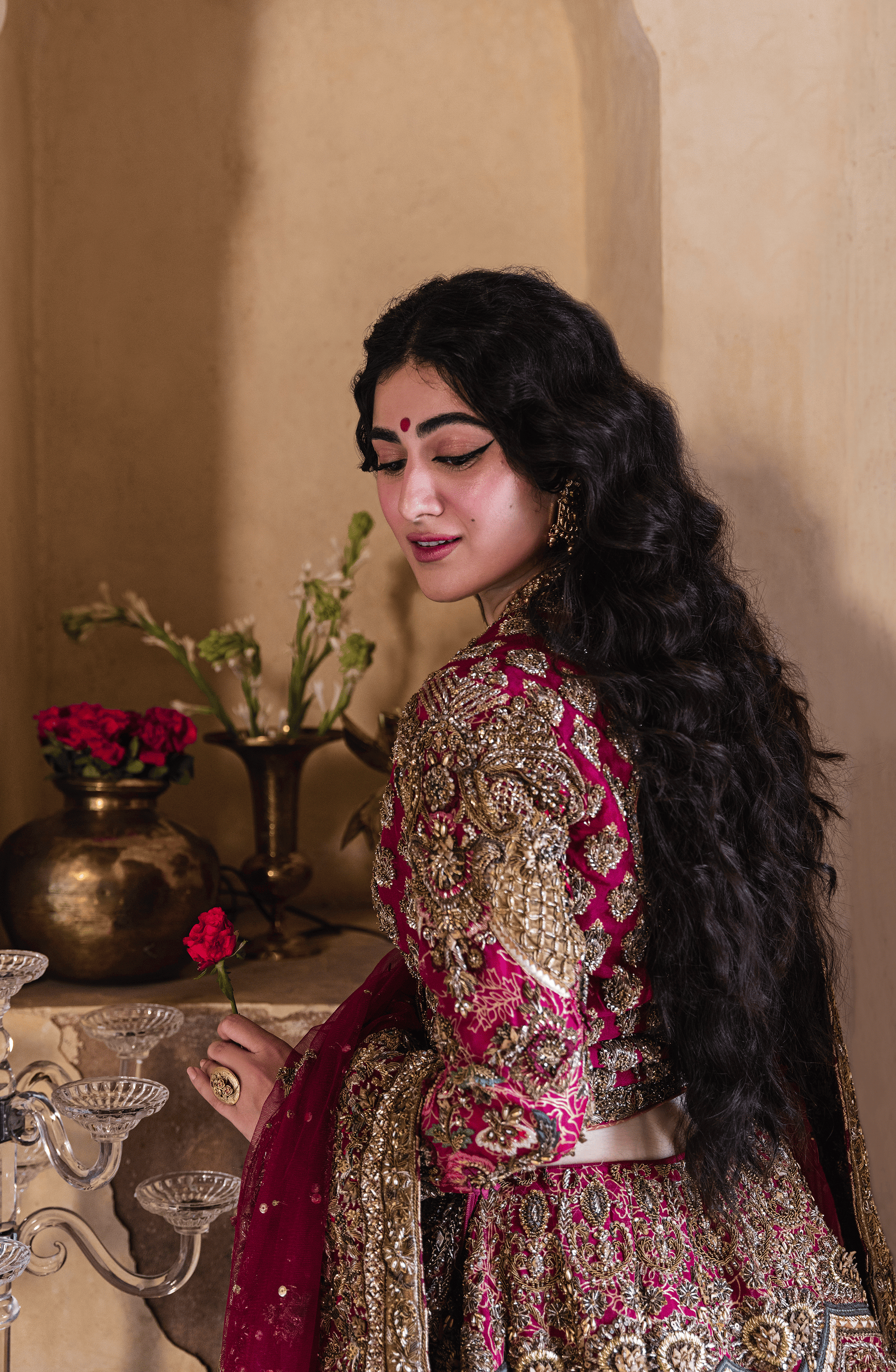 Traditional bridal style in Gulistan Hot Pink Lehenga Choli