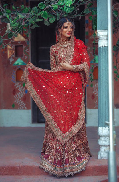 Bridal Traditional Lehenga Choli Embellished with Zardozi Gold Work