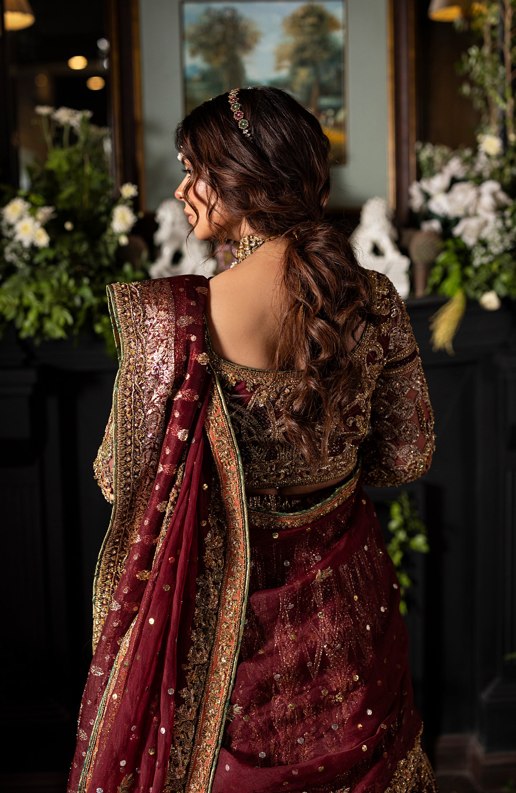 Maroon Choli Lehanga Set with Mukesh Dupatta - photo 4
