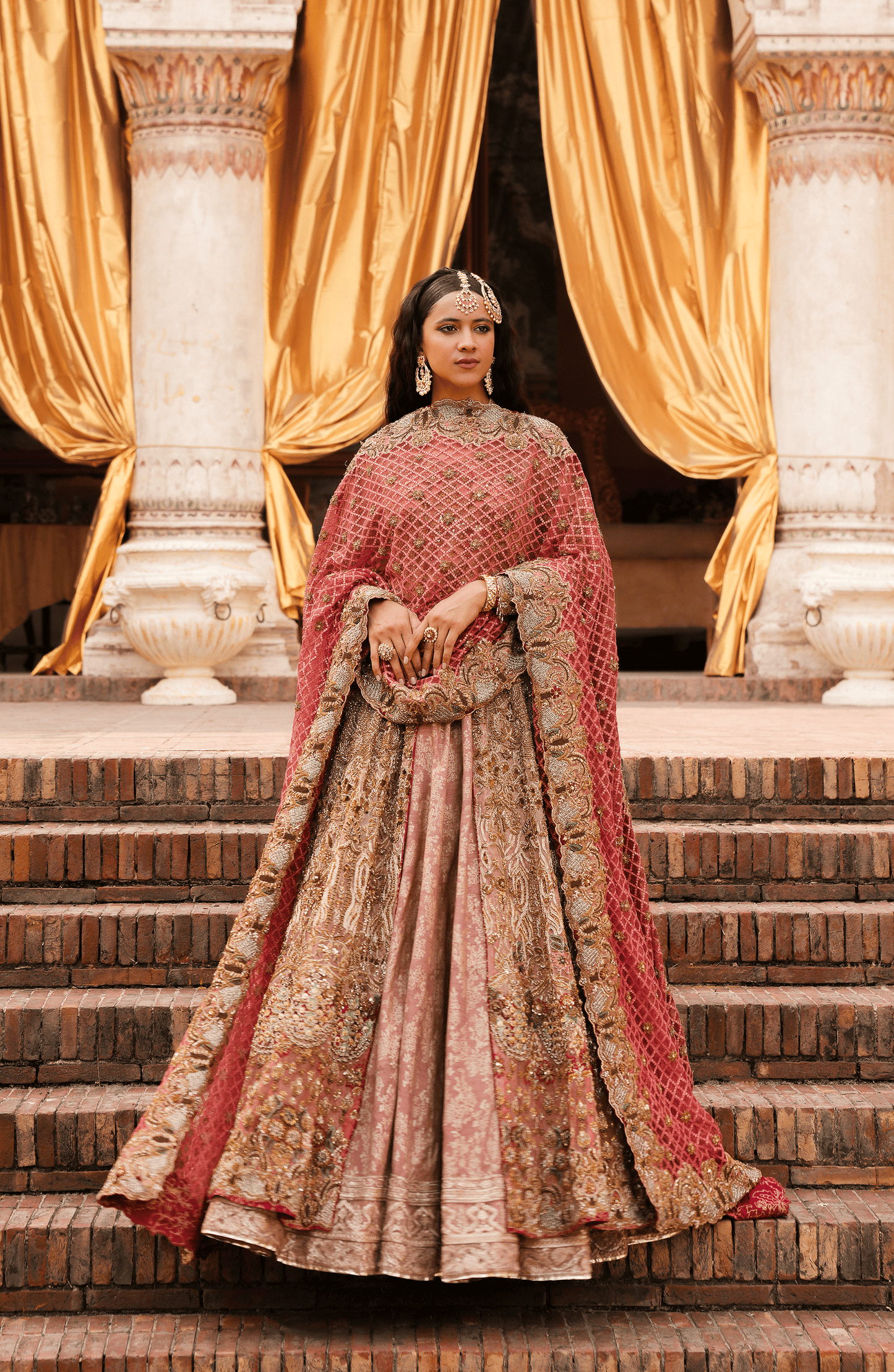 HSY Nigaar - Pink Ombre Front-Slit Anarkali Bridal Attire-Detailed embroidery work on Nigaar bridal anarkali outfit