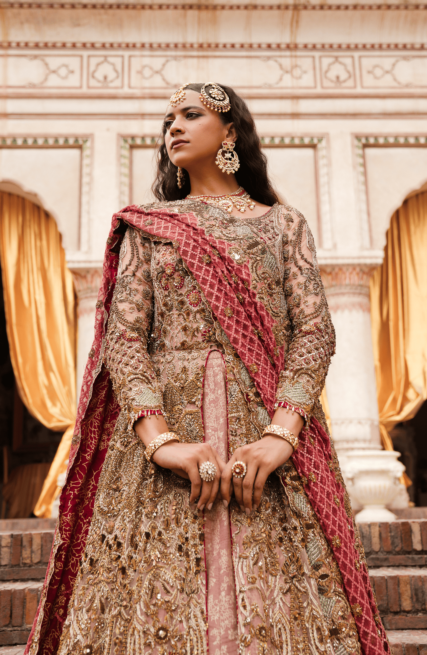 HSY Nigaar - Pink Ombre Front-Slit Anarkali Bridal Attire-Pink ombre anarkali with dupatta for bridal styling