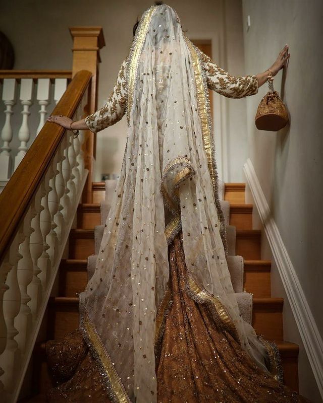 HSY bridal dress in pakistan-Back view of Ombretta Traditional Shirt with Dupatta ensemble