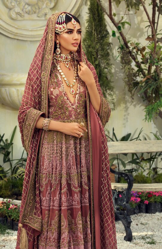 Bridal Floor Length Gown with Gold Work and Pure Silk Embroidery