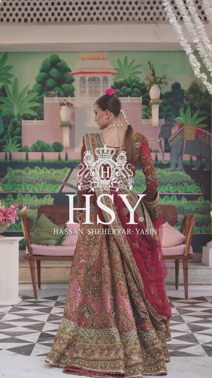 HSY Mumtaz Tangerine Red Bridal Lehenga Choli Ensemble