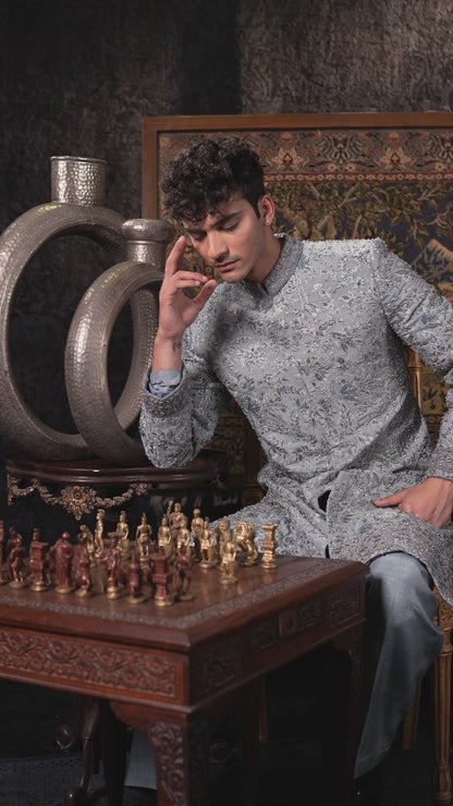 Nawab-e-Zar – Frosted Grey Sherwani