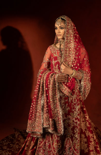 Embroidery details on raspberry red bridal trail lehenga blouse