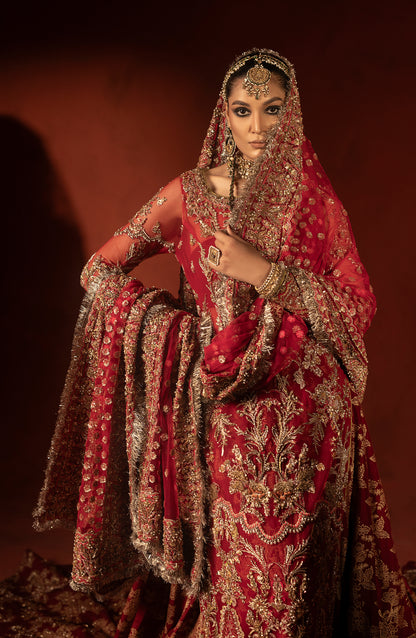 Full view of raspberry red bridal trail lehenga blouse