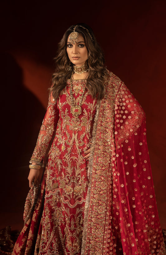 Raspberry red bridal trail lehenga set with shirt-style blouse