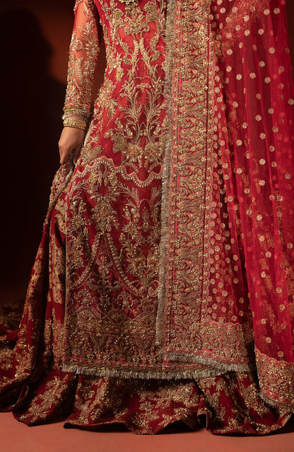 Raspberry red festive lehenga set with modern shirt blouse design