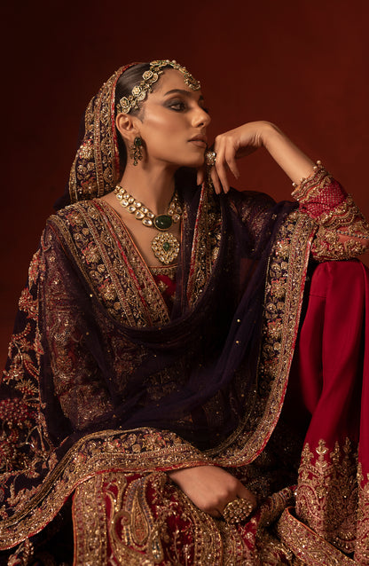Dupatta styling with red front open shirt and azaar pants