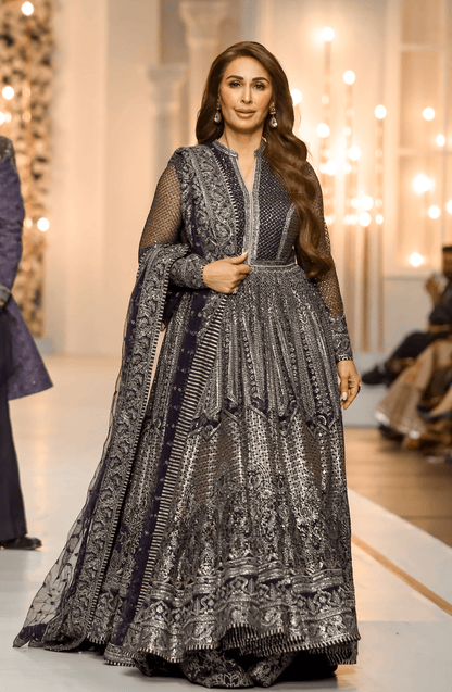 Reema Khan - Royal Purple Gown Set-Front view of royal purple gown set for evening wear