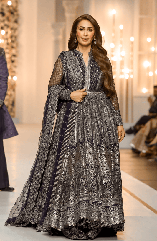 Reema Khan - Royal Purple Gown Set-Front view of royal purple gown set for evening wear