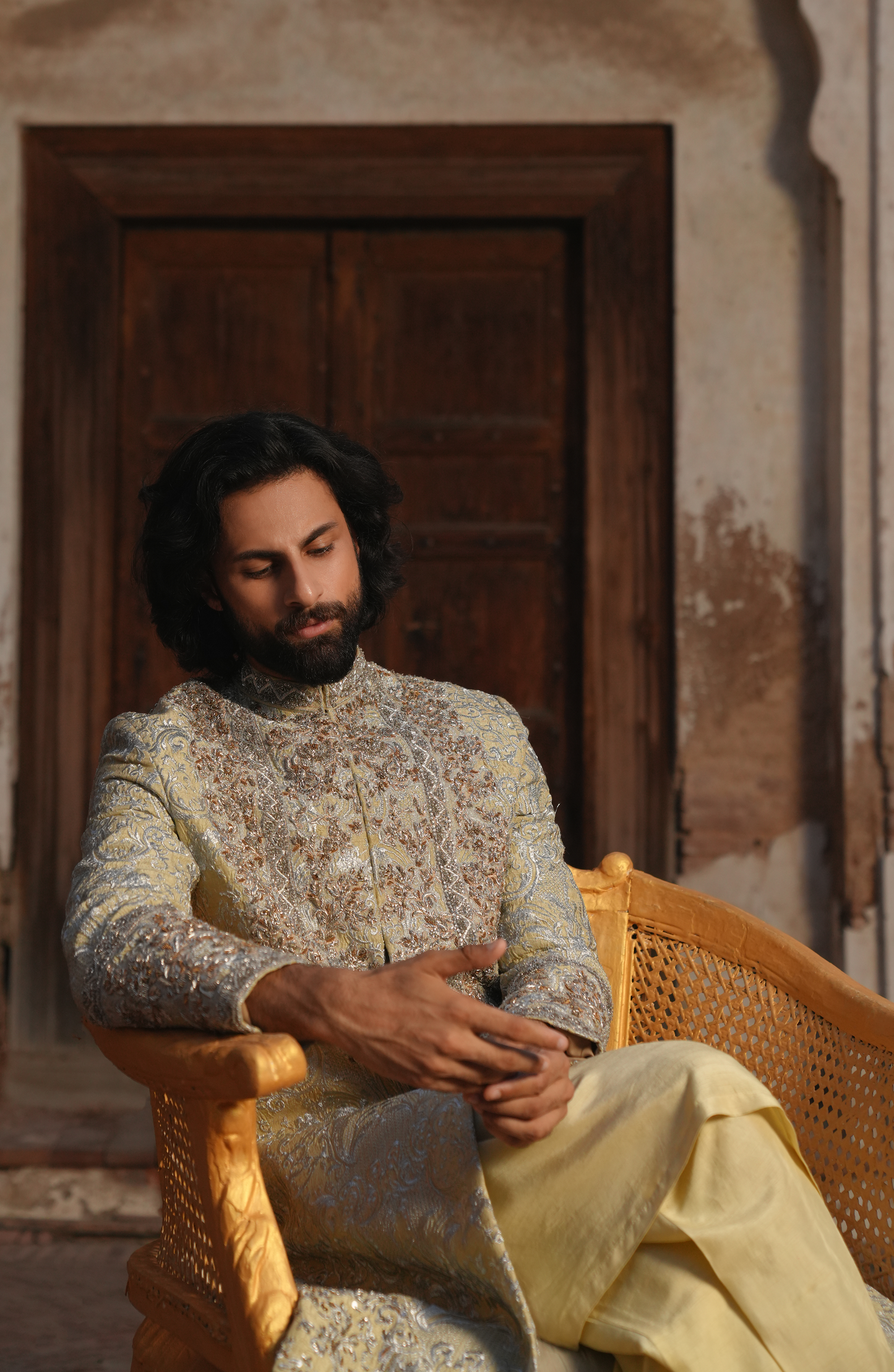 HSY | groom dress for walima-Traditional wedding look in beige sherwani by Shershah