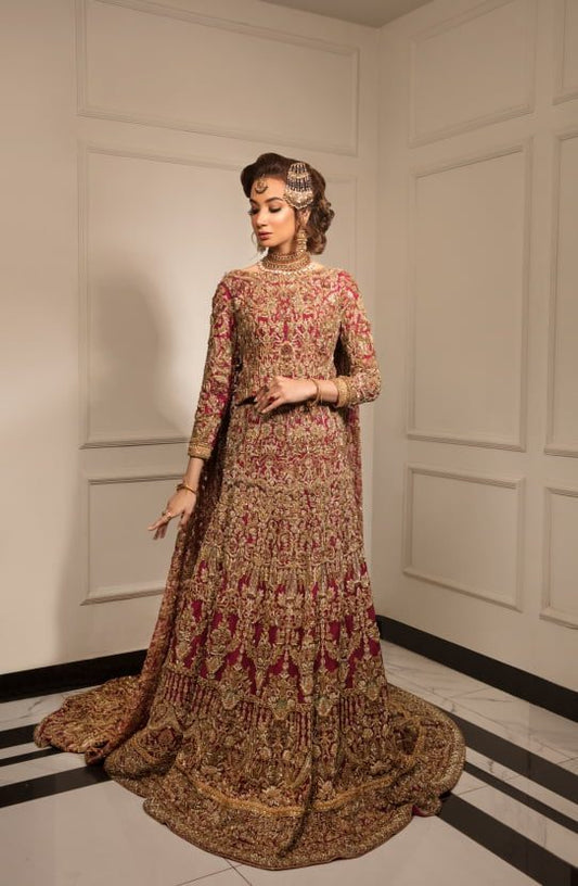 Bridal Mermaid Silhouette with an Attached Cape Paired with Lehenga