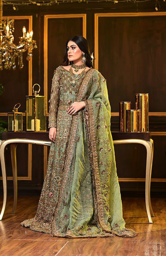 Bridal Embellished Floor Length Gown Paired with a Dupatta