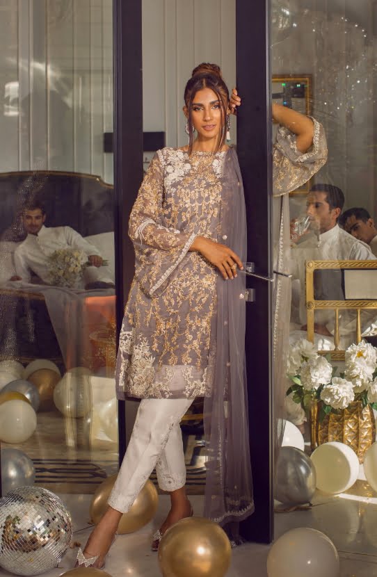 Embellished Shirt Paired with a Dupatta and Cigarette Pants