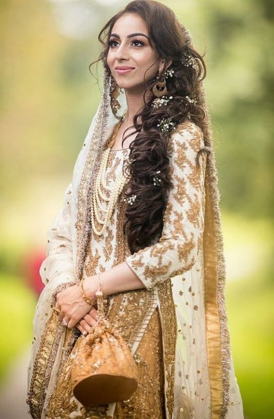 Traditional Shirt Paired with Farshi Dhaka Pants and Dupatta-Front view of Ombretta Traditional Shirt with Farshi Dhaka Pants and Dupatta